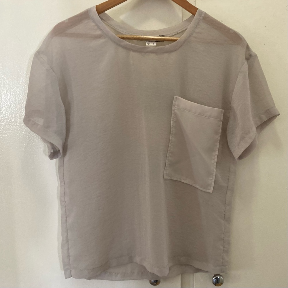 Helmut Lang Taupe Sheer Oversized T-Shirt with Pocket